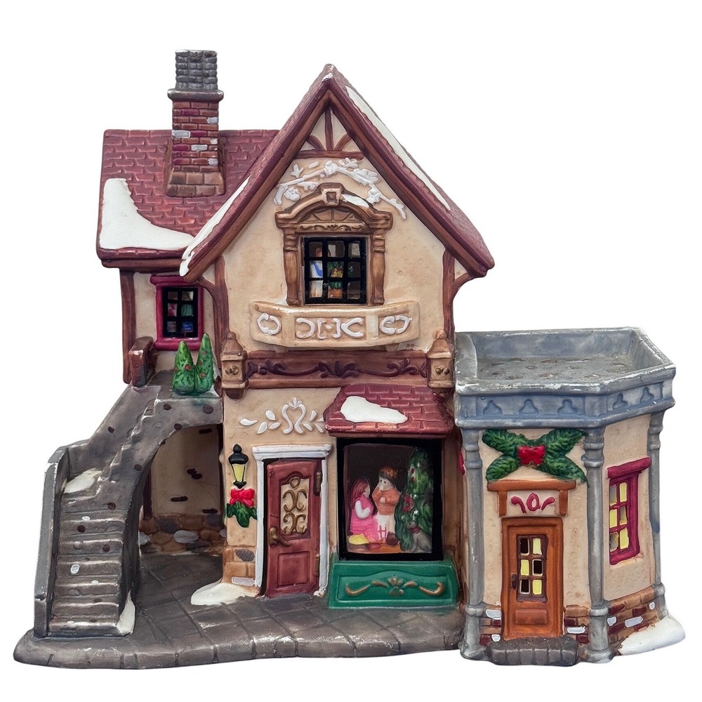 Walmart Christmas Village Ceramic Tudor Shop House Hand Painted P7155